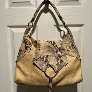 Elegant Cole Haan Snakeskin Patterned Tan Handbag